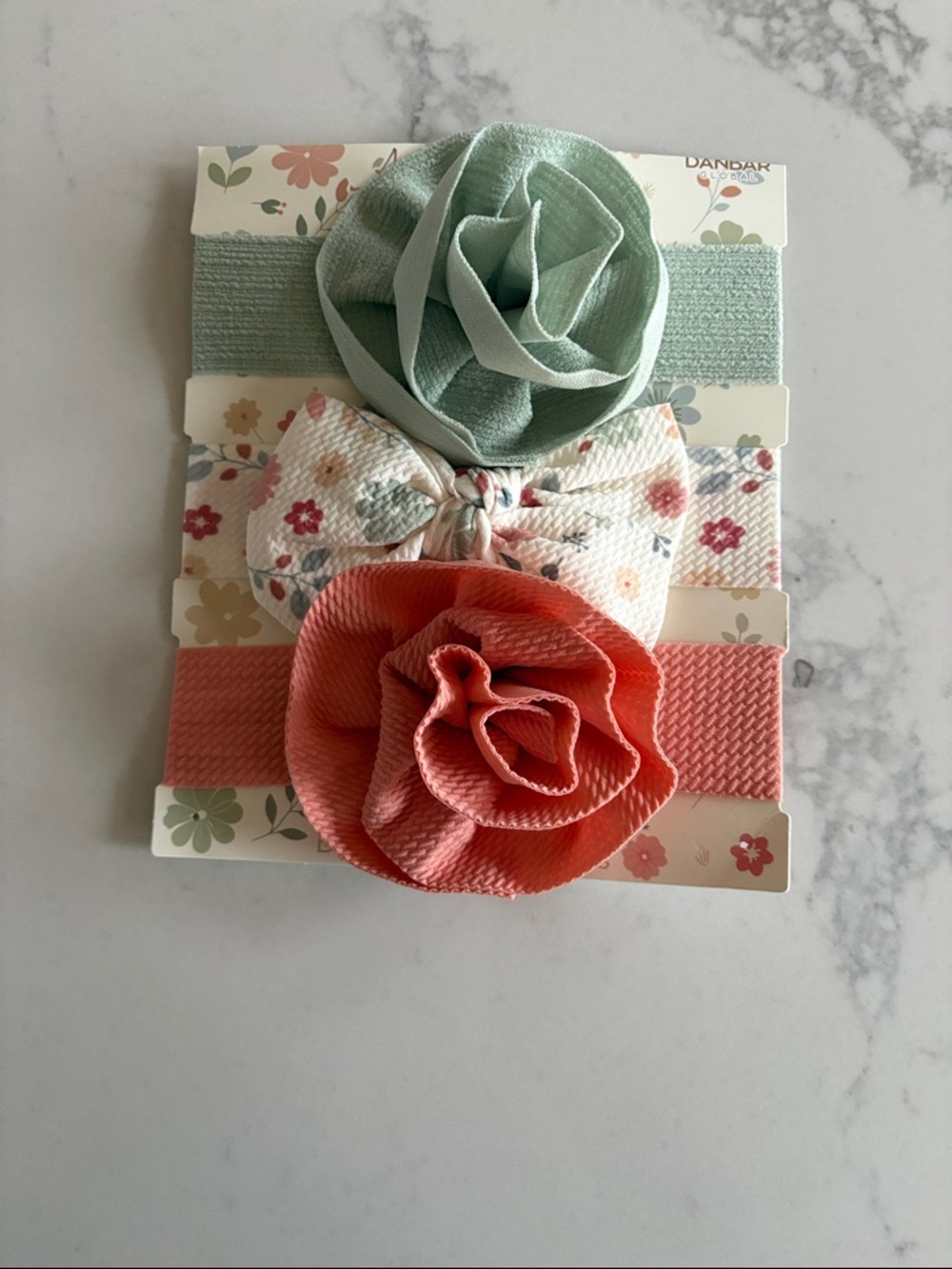 Kids Floral Bow & Rose Elastic Headband Set - Mint, Coral, Floral